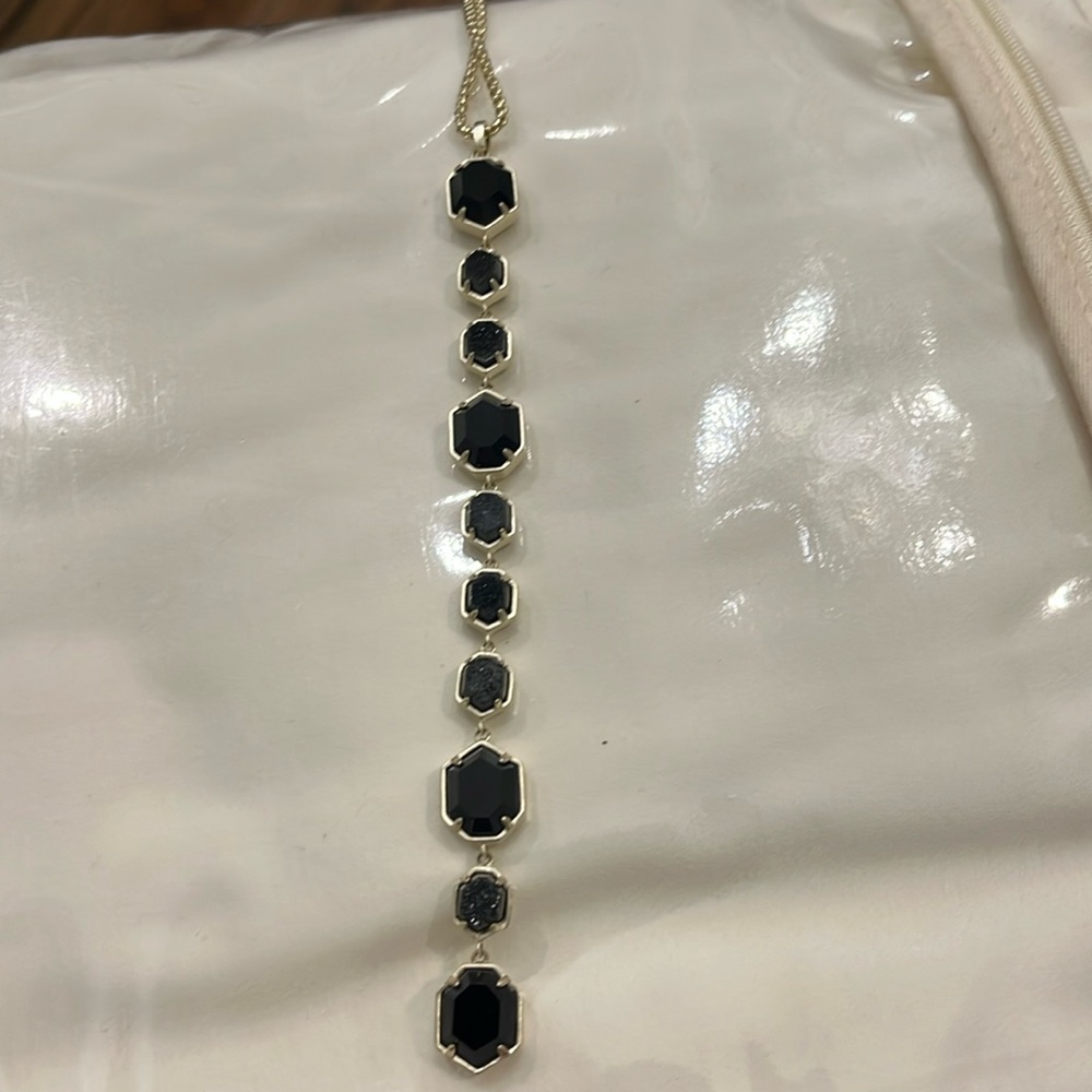 Kendra Scott Long Gold Necklace Black Stones